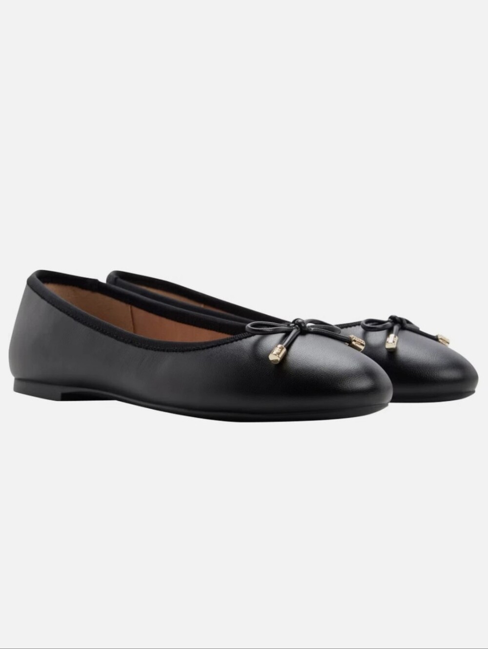 NIB Ted Baker Ballerina Flats Bow Black Leather Blend Shoes Womens Sz 7